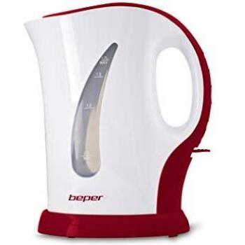 BEPER 90.350H/RED Hervidor de Agua eléctrico, 1.7 l, 2200 W, Plástico, Rojo Y Blanco