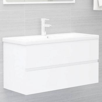 Gabinete con fregadero blanco integrado en madera de múltiples capas y lavabo de ingeniería