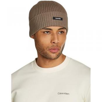 Calvin Klein Classic Ribbed Beanie for Men - Beige, Casual Cotton Hat