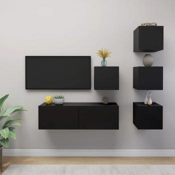 vidaXL Juego de muebles de pared 5 piezas para TV contrachapado 100 x 30 x 30 cm, Mueble de Salón, Mueble TV, Mueble Televisor, Mesa de TV en color negro