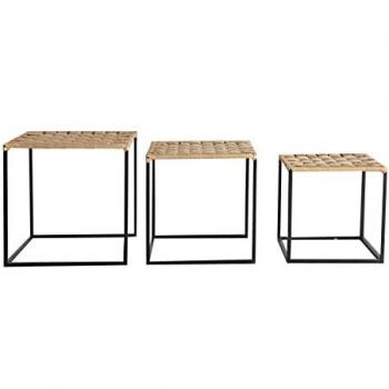 Mesa Auxiliar de Hierro Negro/Natural 46x46x45cm