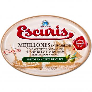Escuris Mejillones Escabeche Fritos, en Aceite de Oliva - 360 gr