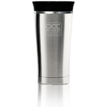 Premium taza de viaje - A Prueba de Fugas - 5 años de garantía - Un Clic, con una mano - apto para lavavajillas - vacuum-insulated acero inoxidable - 4 colores, acero inoxidable, Black/Pink, 250 ml Black