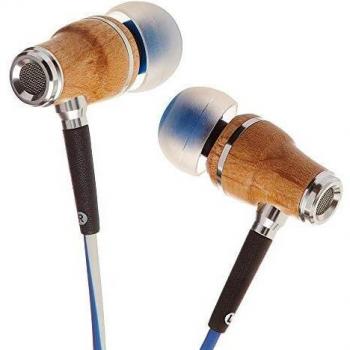Symphonized NRG X Wood Earbuds Wired with Microphone, Stereo in Ear Headphones for Computer & Laptop, Noise Isolating Earphones for Android Cell Phone with Booming Bass Azul y Blanco