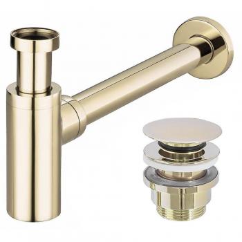 Sifón Rea Oro - Sifón de cocina, color oro, incluye tapón clic-clac