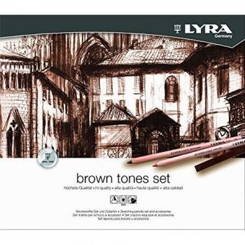Set de Arte Tonos Marrones 25 Piezas en Caja Metálica - Lápices de Madera, Carboncillos y Accesorios Lyra