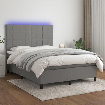 Colchón de cama suave con tela LED gris oscuro 140x200cm, tipo box spring, características: incluye luces LED, dimensiones 140x200 cm