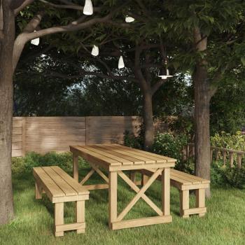 Juego de comedor de jardín 3 piezas madera de pino impregnada marrón