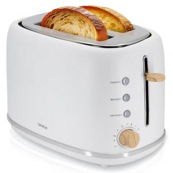 Tostadora Nórdica Briebe TA1166WHT 2 Rebanadas, Ranura Ancha, 6 Niveles de Tostado, Calientapanecillos, 870W, Blanco