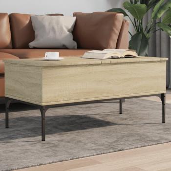 Mesa de centro roble Sonoma 100x50x45 cm madera y metal multicapa Marrón