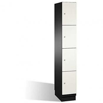 Armario de Compartimentos Bajo Llave Cambio C+P - 4 Taquillas, Puertas de Acero, Color Negro-Gris y Blanco, Dimensiones B 300 mm