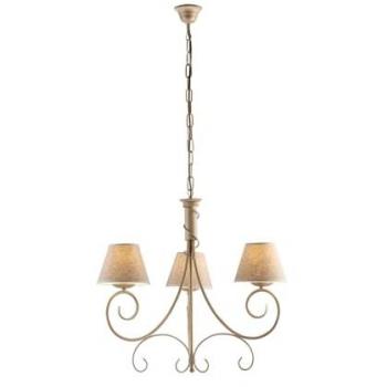 Araña de Hierro Marfil y Oro Viena con 3 Luces y Pantallas de PVC Efecto Tela 52x h58 cm