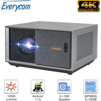 Proyector Inteligente Everycom RD829 Full HD 4K con Android 11, WiFi 5G y 12000 Lúmenes para Cine en Casa