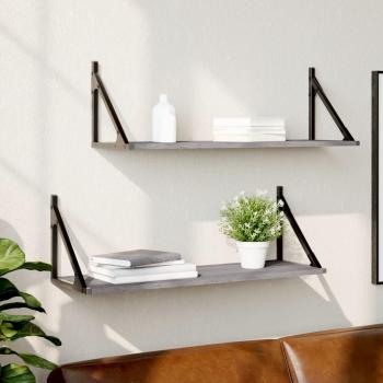 Estantes de pared 2 uds de madera de ingeniería 80x25x25,5cm en colores Negro, Roble Sonoma y Gris Sonoma - Mueble de Almacenaje Estantería para Oficina, Estudio y Dormitorio