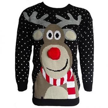 Para hombre para mujer 3d reno Rudolph Elfo novedad Jersey de Navidad Jersey De Punto parte superior BLACK POM POM NOSE Medium