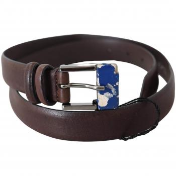 Costume National Brown Genuine Leather Silver Buckle Belt - 85 cm / 34 Inches