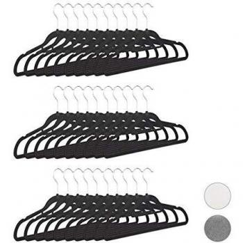 Set de 30 Perchas Antideslizantes de Vellón con Porta Corbatas y Barra para Pantalones, Negro