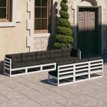 vidaXL Set de Muebles de Jardín con Cojines 8 pzas Madera Maciza Pino Blanco