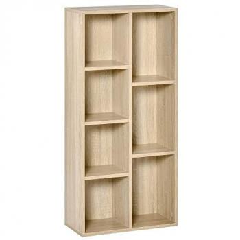 Estantería para libros de madera HOMCOM con 7 compartimentos de almacenaje, dimensiones 50x24x106 cm, ideal para sala de estar, dormitorio u oficina, color roble
