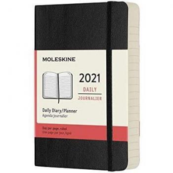 Agenda diaria 12 meses Moleskine negra tapa blanda 2021