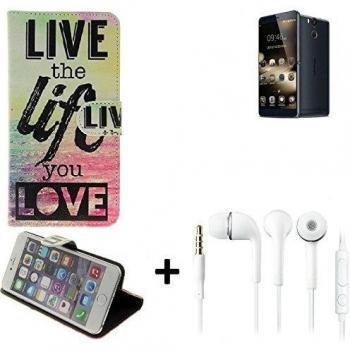 360° Funda Smartphone para Ulefone Power, 'live the life you love' + auriculares | Wallet case flip cover caja bolsa Caso Monedero BookStyle - K-S-Trade