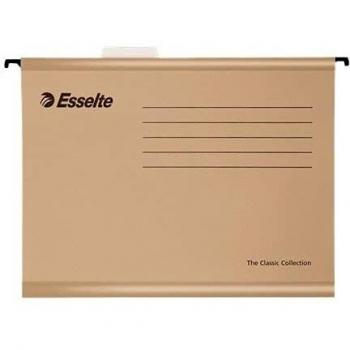 Esselte 93291 Classic - Carpeta colgante reforzada, Tamaño folio, Cartón kraft reciclado, Visor de plástico transparente, Natural, Caja de 50