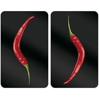 WENKO Placas cobertoras de vidrio universales Hot Peperoni 2 unidades - juego de 2 piezas para todos los tipos de cocinas, Vidrio endurecido, 30 x 1.8-5.5 x 52 cm, Multicolor