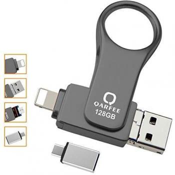 Memoria USB Universal de 128 GB, Pen Drive Tipo C Micro USB Unidad de Almacenamiento Externo U Disk para iPhone/iPad/iPod/Mac/iOS/Android teléfono móvil y Ordenador,Gris
