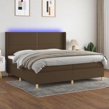 Colchón de cama box spring con luces LED, tela marrón oscuro, 200x200 cm