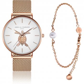Amelia Parker Rose Turtle Women's Watch and Bracelet Set