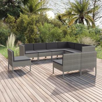 9-Piece Grey Poly Rattan Garden Lounge Set with Cushions