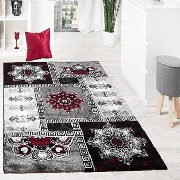 Alfombra De Diseño Oriental Motivos Clásicos Corona De Luz Rojo Gris Antracita , Grösse:80x300 cm