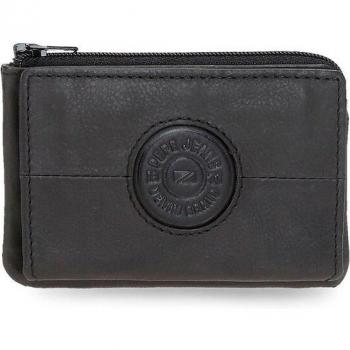 Pepe Jeans - Monedero y tarjetero de piel Cracker Negro