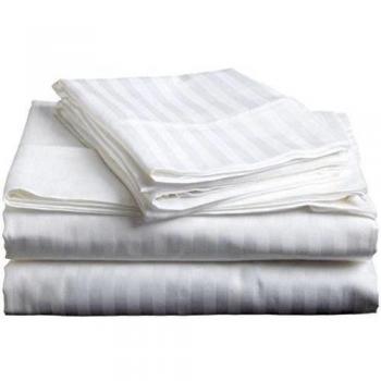 British elección de lino algodón egipcio 500-thread-count satén funda de edredón & pillowcoase., blanco rayas, UK King