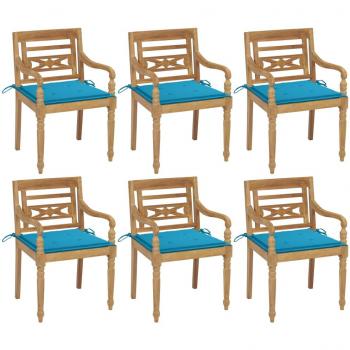 Sillas Batavia con almohadas 6 piezas de teca de madera maciza