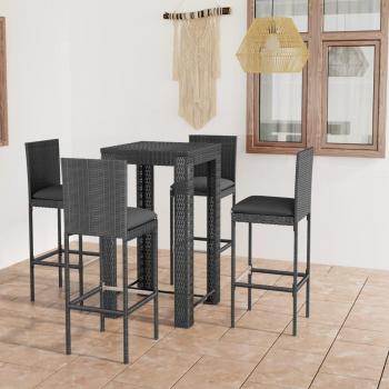 5-Piece Gray Synthetic Rattan Garden Bar Set with Cushions