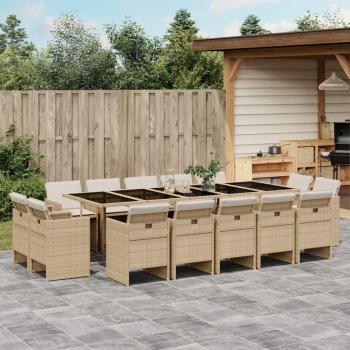 Set comedor de jardín 15 pzas ratán sintético beige con cojines