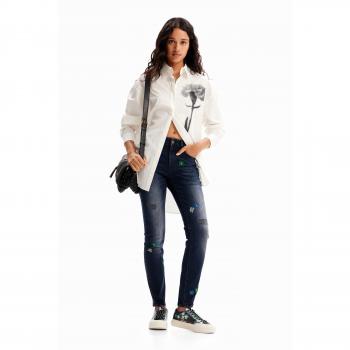 Desigual Women's Embroidered Blue Push-Up Skinny Jeans