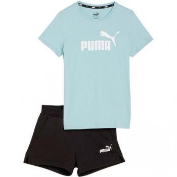 Conjunto Puma Logo Tee & Set Azul Claro Negro Infantil
