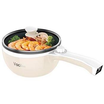 Vocha Mini Olla Eléctrica, Sarten Antiadherente Electrica Multifunción Con Tapa, Calefacción rápida, 20cm Diámetro, 1.5 L, Hot Pot Fondue Eléctrica Portátil para Hogar/Estudio/Viajes