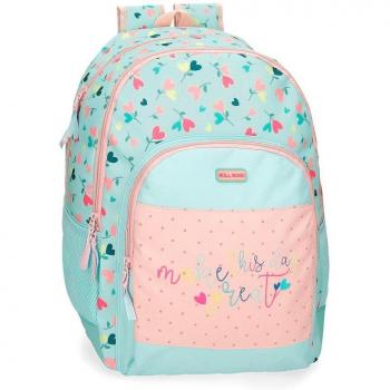Roll Road Queen of Hearts Mochila Escolar 46cm Dos Compartimentos Poliéster Turquesa Multicolor