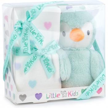 Caja Regalo Con Peluche Pingüino Turquesa 22cm Con Manta Corazones