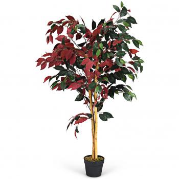 Planta Artificial Ficus Realística de 120 cm con Maceta de Cemento para Decoración en Casa, Oficina y Sala de Espera