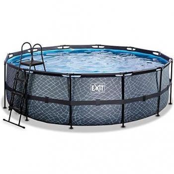 Piscina EXIT Stone Ø450x122cm con bomba de filtro, gris