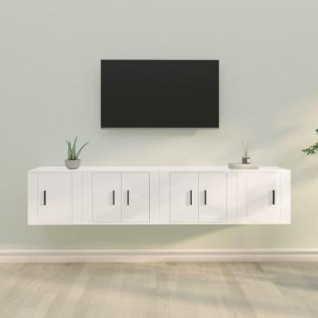 vidaXL Set de muebles para TV 4 piezas madera contrachapada blanco brillo, incluye Mueble de Salón, Mueble TV, Mesa de TV, diseño moderno y funcional