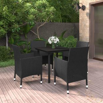 5-Piece Garden Dining Set with Cushions, Poly Rattan and Glass