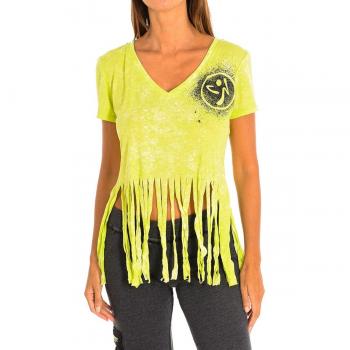 Camiseta Deportiva Zumba de Manga Corta y Cuello en Pico para Mujer (Z1T00401) - Verde