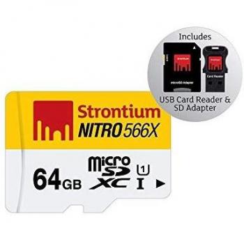 Strontium Nitro - Tarjeta de Memoria microSD con 64 GB y Lector de Tarjetas USB, Blanco