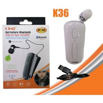 Auricular Estéreo Mono Bluetooth Retráctil con Clip para 2 Teléfonos Móviles K36