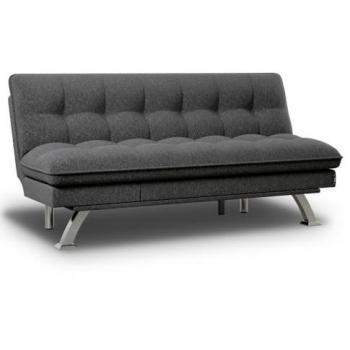 Sofá Cama 3 Plazas Acolchado Cloud Dots Gris Antracita con Apertura Clic-Clac y Reclinaciones Laterales